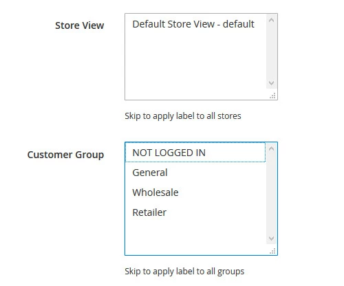 choose store views for labels