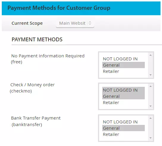 Magento 2 payment methods for different customer groups