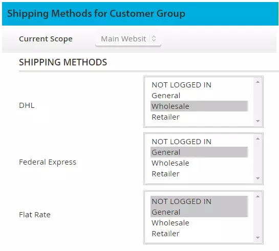 magento 2 shipping methods per customer group