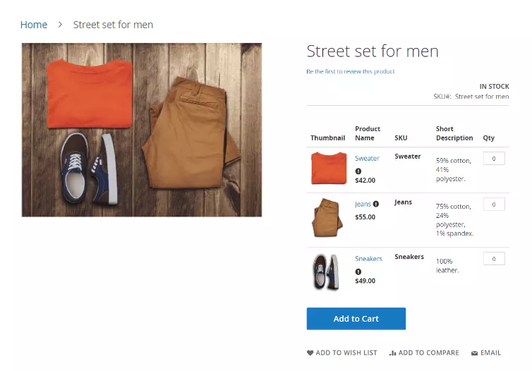 Magento 2 Simple Details on Grouped Product extension shows grouped product details in a grid view