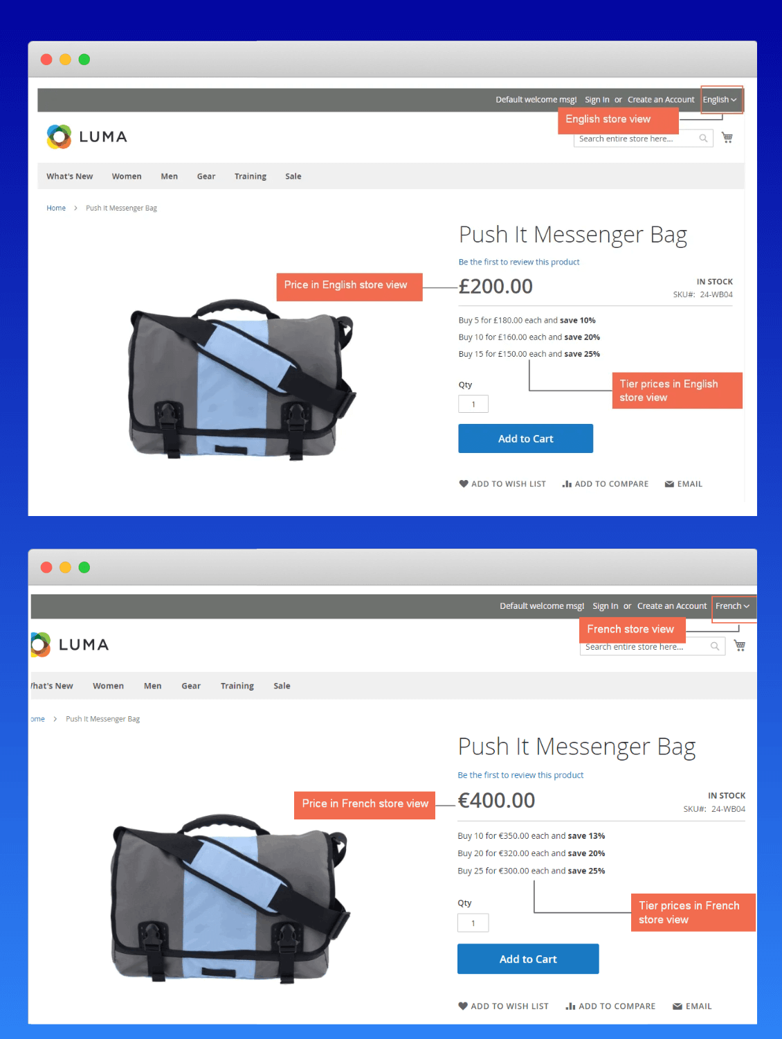 Setup different price types - same products each store view 