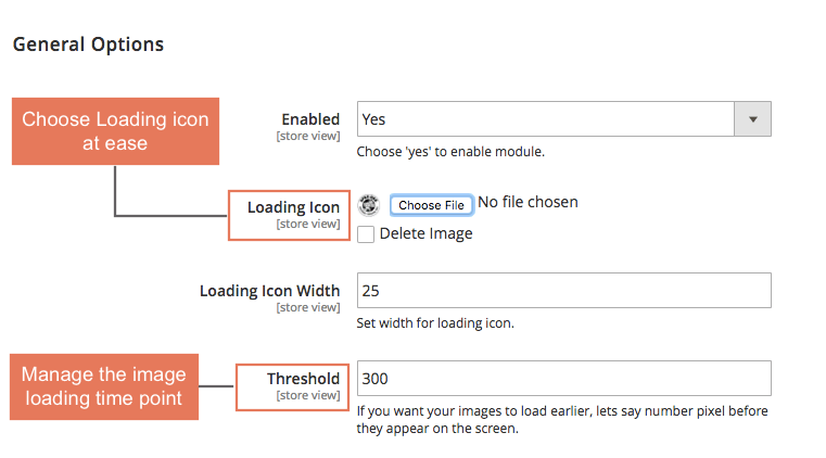 Magento 2 Lazy Load Image Extension allows administrators to choose their desired loading icons 