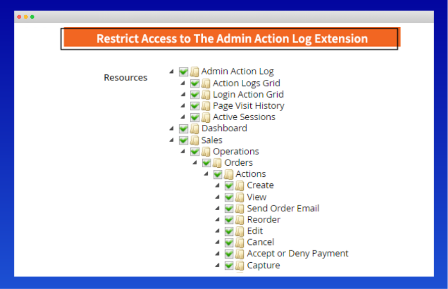 Restrict role & access for admin log on magento store