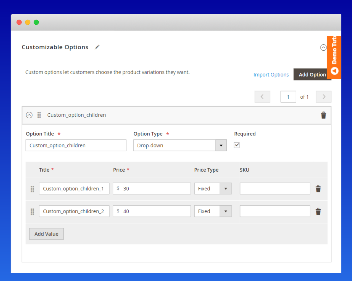 Customize configurable product options