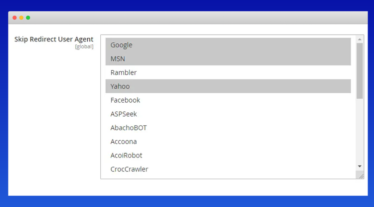 Skip redirect user agent