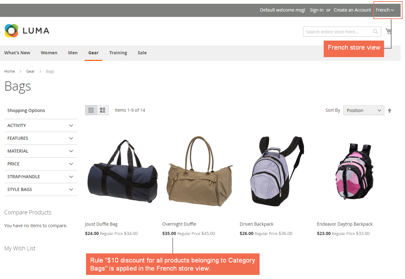 Catalog price rule for French store view