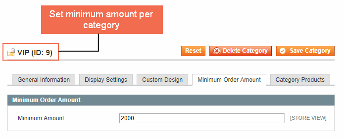 Set up minimum order amount for products in a specific category