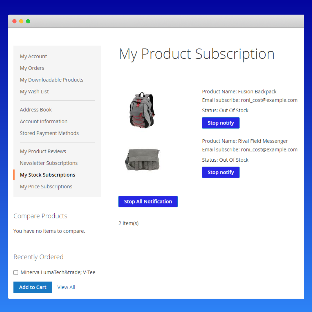  Product Subscription Tab