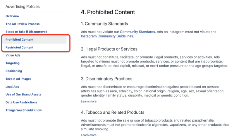 Facebook advertising policies