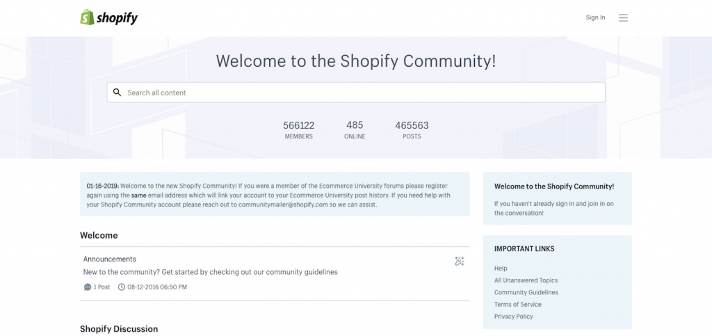 Shopify big community