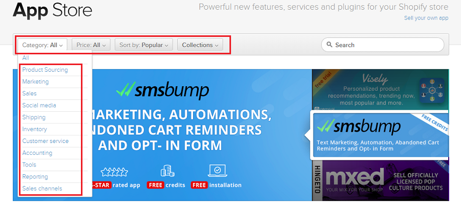 Shopify’s App Store offers 4000+ plugins