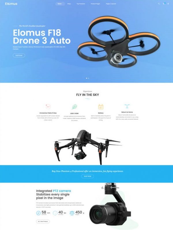 Elomus theme is specially designed for sales of drones, action cameras, etc