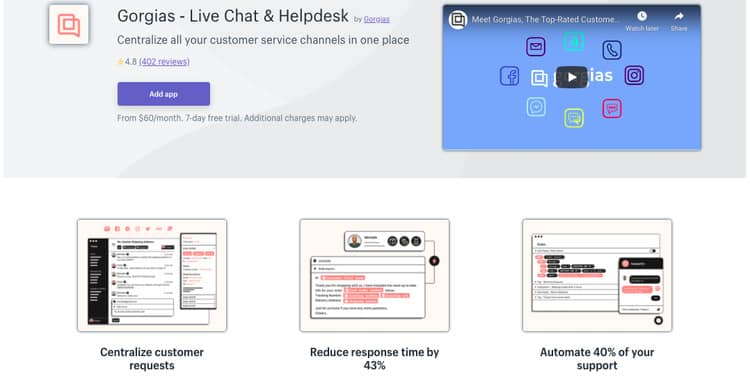 Gorgias mentioned constantly as best shopify live chat app provider
