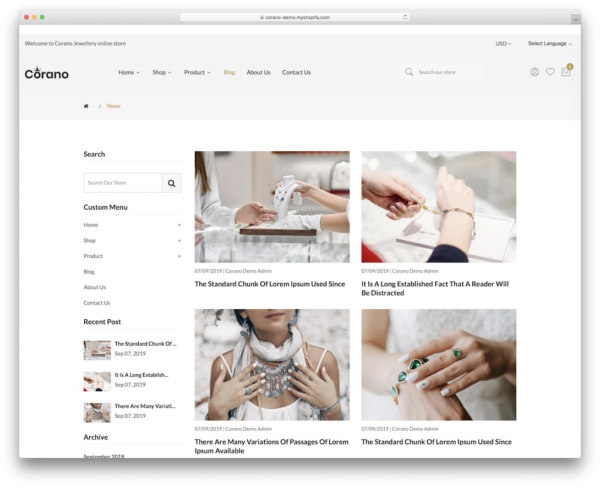 Corano Shopify blog theme example