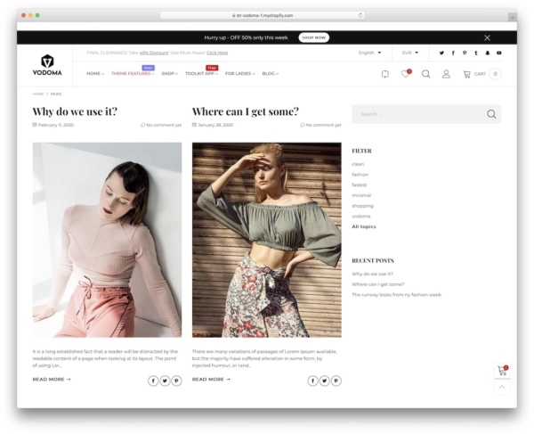 Vodoma Shopify blog theme