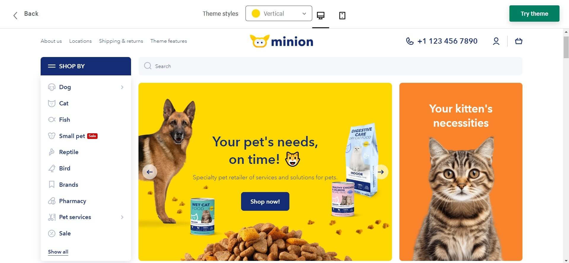 minion Shopify pet store themes
